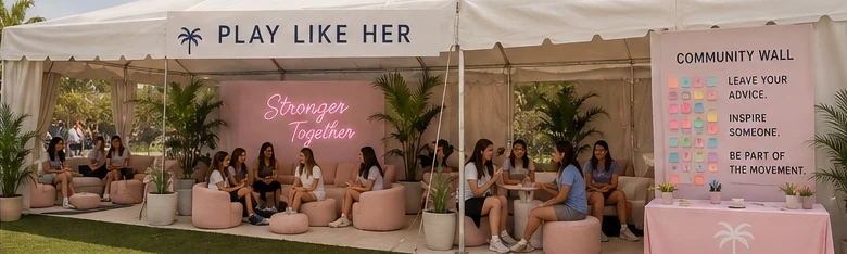 Illustrative community lounge activation concept; not a confirmed sponsor or an event photograph
